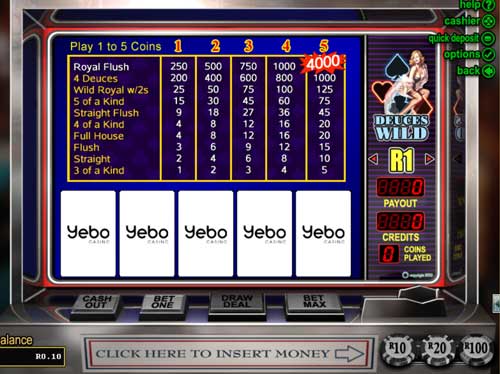 Yebo Casino Video Poker Game: Dueces Wild